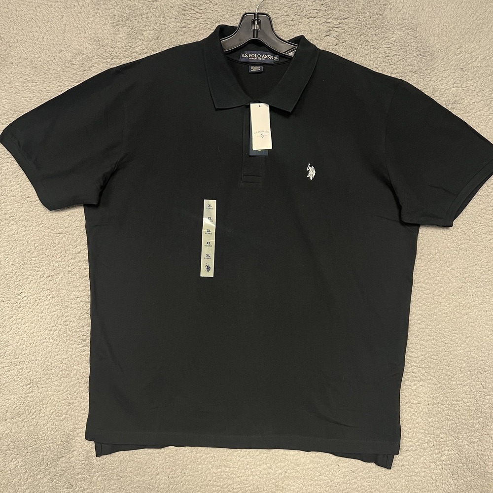 NWT U.S. Polo Assn. Shirt Men's Sz XL Black Polo Pique Knitted Embroidered Logo
